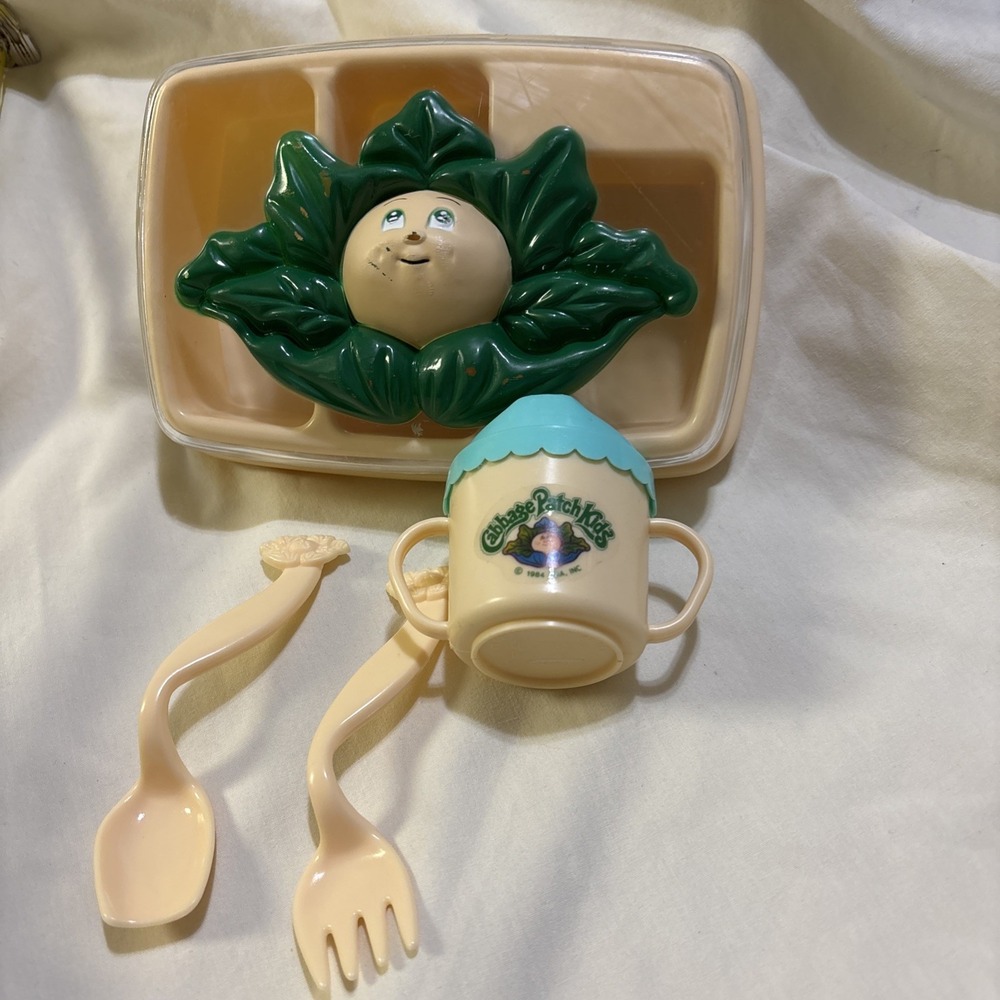 Vintage Cabbage Patch Doll Feeding Bowl Fork Spoon Sippy Cup